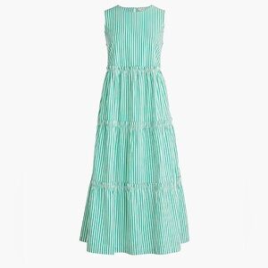 J Crew Sleeveless striped tiered midi dress cotton green size large